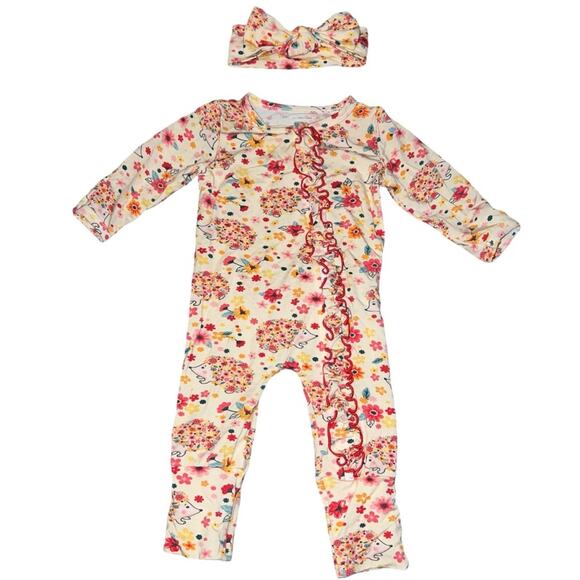 NB Charlie’s Project Bamboo Ruffle Butt Zip up Footie Sleeper Outift - Picture 6 of 6